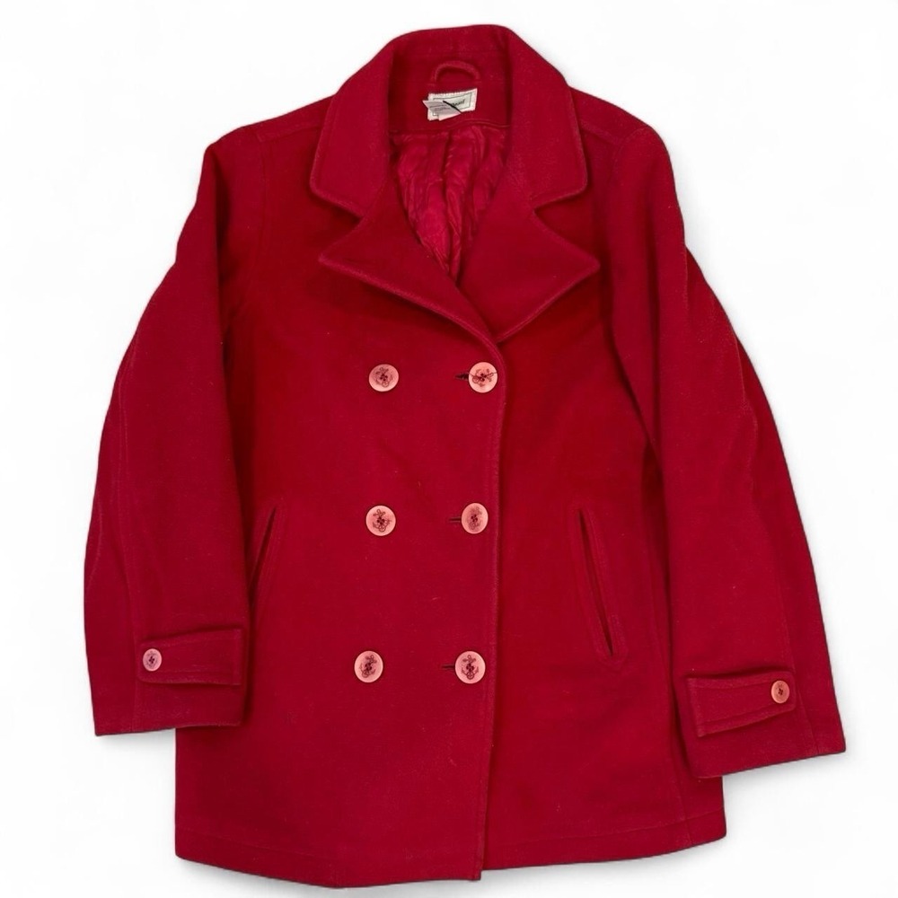 LL Bean Lambs Wool Red Peacoat Women's Size 14 Minimalist Preppy City Old Money‎